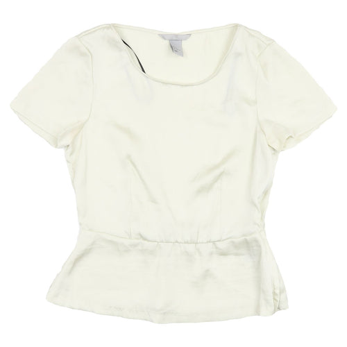 H&M Ivory Short Sleeve Women's Top, Size 4, Scoop Neck