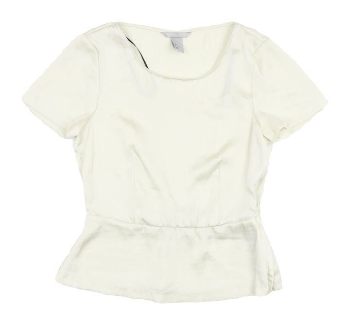 H&M Ivory Short Sleeve Women's Top, Size 4, Scoop Neck