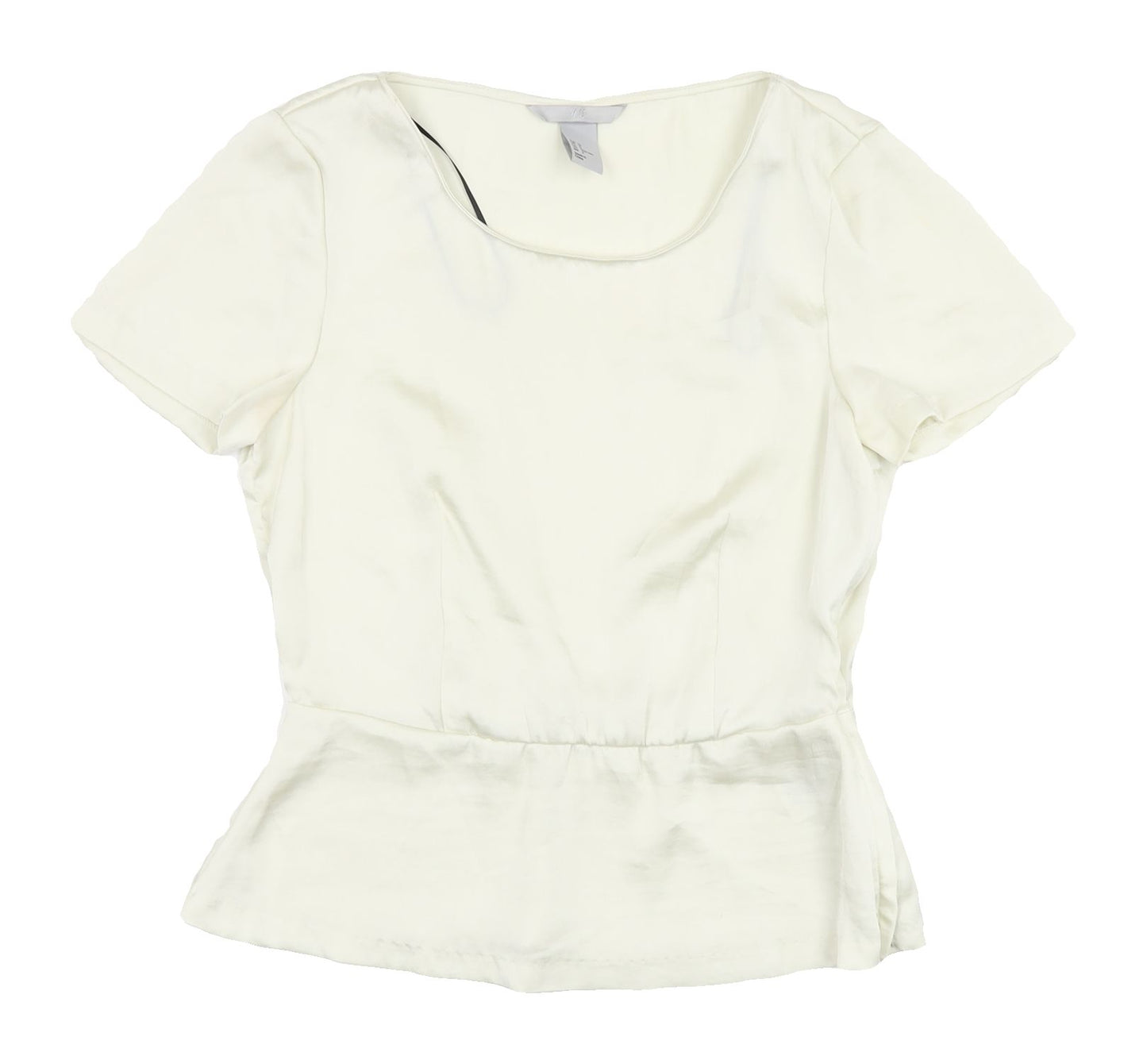 H&M Ivory Short Sleeve Women's Top, Size 4, Scoop Neck