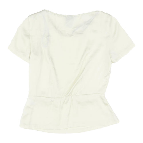 H&M Ivory Short Sleeve Women's Top, Size 4, Scoop Neck