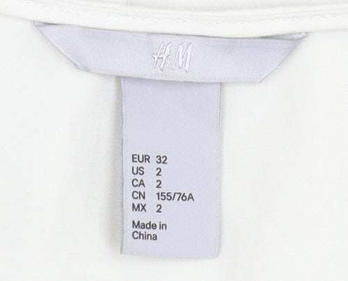 H&M Ivory Short Sleeve Women's Top, Size 4, Scoop Neck