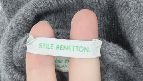 Stile Benetton Women's Grey Roll Neck Wool Jumper M