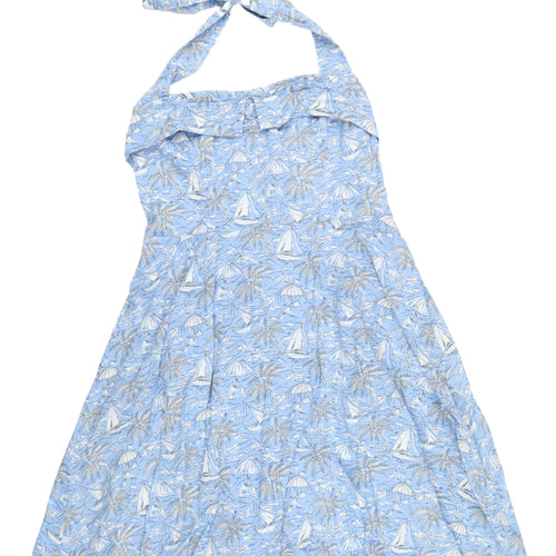 Laura Ashley Blue Halter Knee Length Nautical Dress