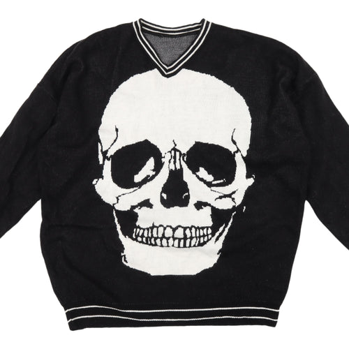 boohooMAN Black Skull Heart Jumper, Size S, V-Neck