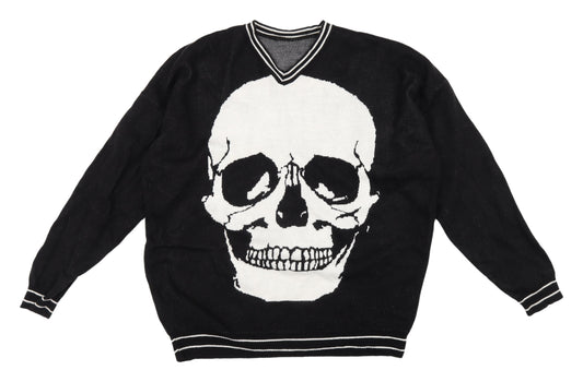 boohooMAN Black Skull Heart Jumper, Size S, V-Neck