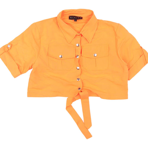 Rising Orange Cropped Button-Up Shirt, Size L