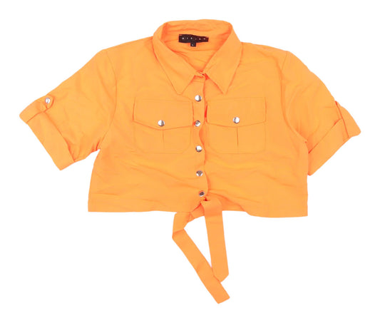 Rising Orange Cropped Button-Up Shirt, Size L