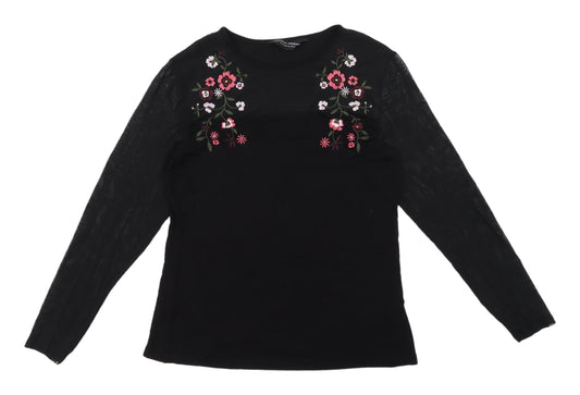 Dorothy Perkins Black Embroidered Women's Tunic Blouse Size 14