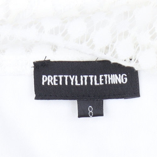 PrettyLittleThing White Peplum Lace Dress, Size 8, New