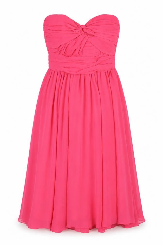 Front view of H&M Pink Strapless Ruched Dress Women, size 6