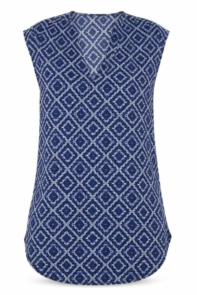 Front view of H&M Women's Blue Geometric Shift Dress, size 8