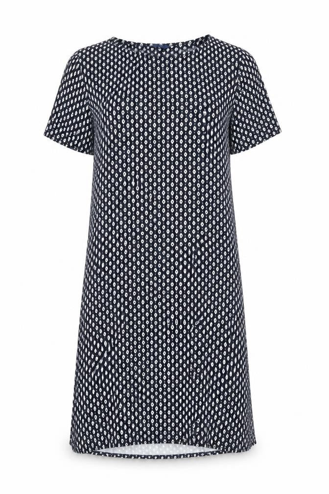 Front view of Cotton Traders Blue Geometric Shift Dress, size 12