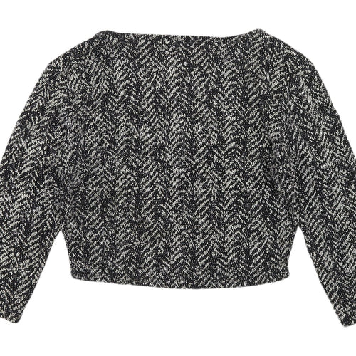 Luna Love Black Cropped Herringbone Blouse Size 10 Women