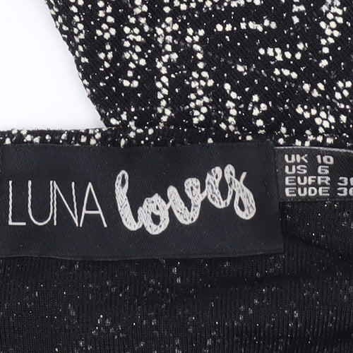 Luna Love Black Cropped Herringbone Blouse Size 10 Women