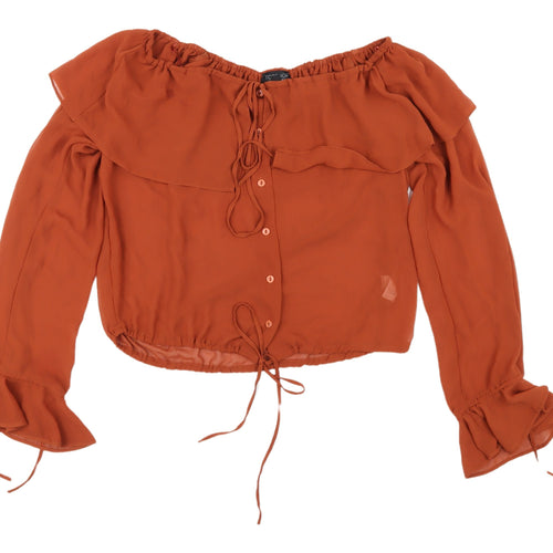 Topshop Women's Orange Off Shoulder Wrap Blouse UK 10
