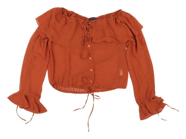 Topshop Women's Orange Off Shoulder Wrap Blouse UK 10