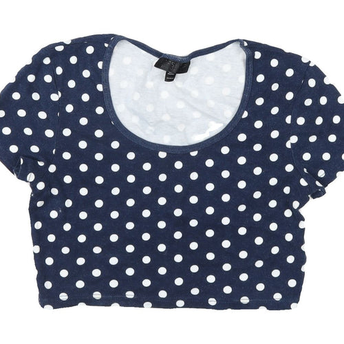 Topshop Women's Blue Cropped Polka Dot T-Shirt Size 8