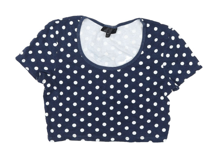 Topshop Women's Blue Cropped Polka Dot T-Shirt Size 8