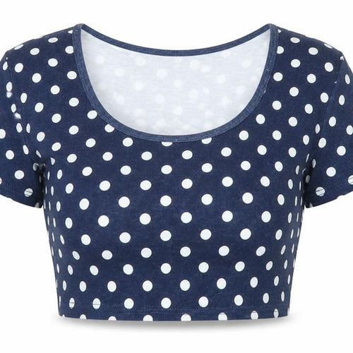 Topshop Women's Blue Cropped Polka Dot T-Shirt Size 8