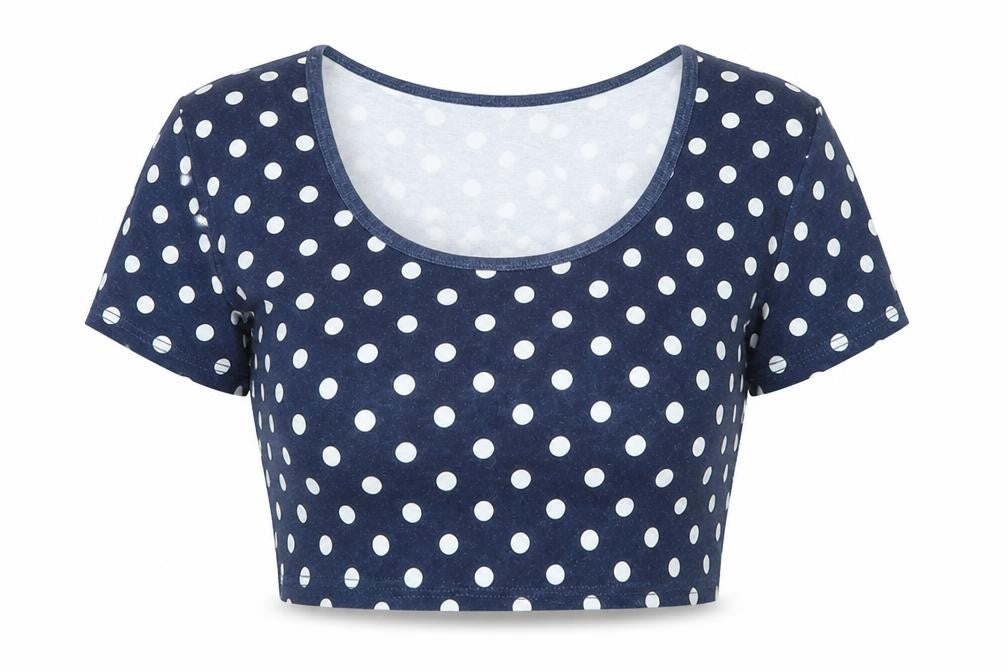Topshop Women's Blue Cropped Polka Dot T-Shirt Size 8