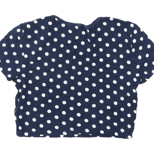 Topshop Women's Blue Cropped Polka Dot T-Shirt Size 8