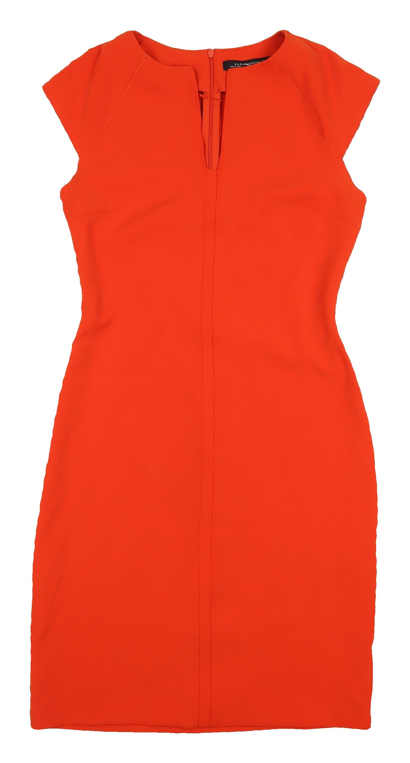 Zara Woman Orange Sheath Dress, Size 12, Short Sleeve