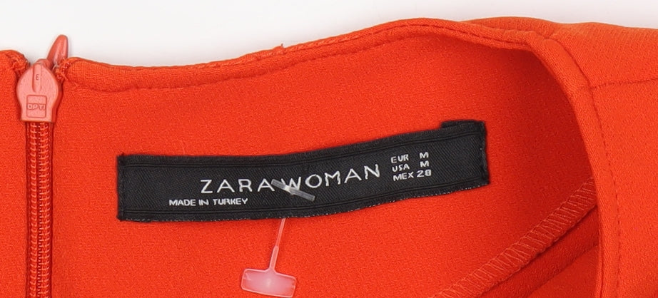 Zara Woman Orange Sheath Dress, Size 12, Short Sleeve
