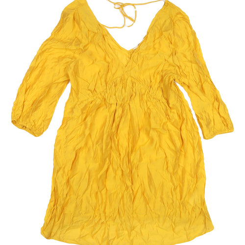 H&M Women's Yellow Viscose Dress, Size 12 - Elegant & Bright