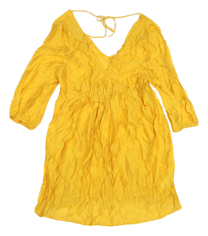 H&M Women's Yellow Viscose Dress, Size 12 - Elegant & Bright