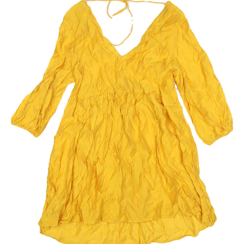 H&M Women's Yellow Viscose Dress, Size 12 - Elegant & Bright