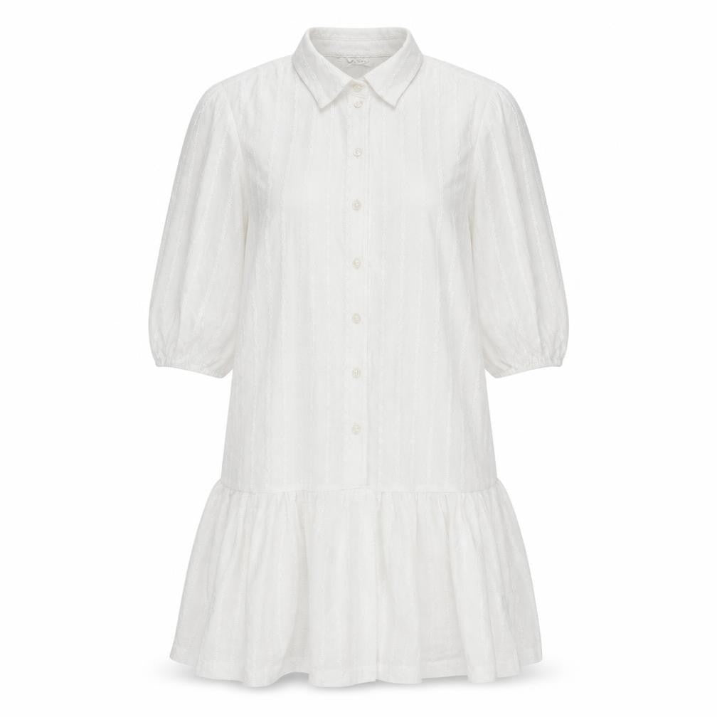 Front view of LCW Casual Women's White Collared Shirt Dress S