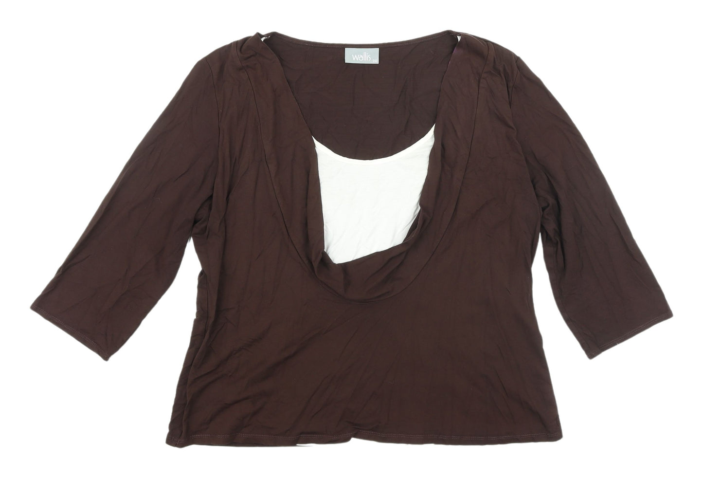 Wallis Women's Brown 3/4 Sleeve Cowl Neck Blouse Size 20