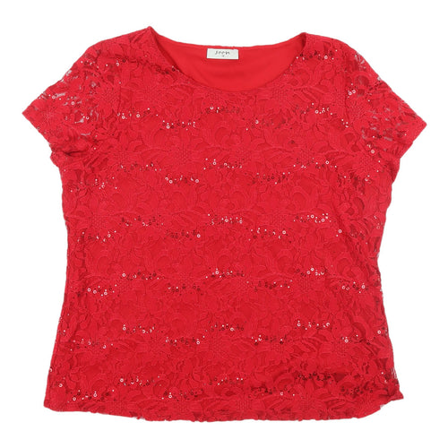 Soon Women's Red Lace Blouse Size 18 Sequin Detail