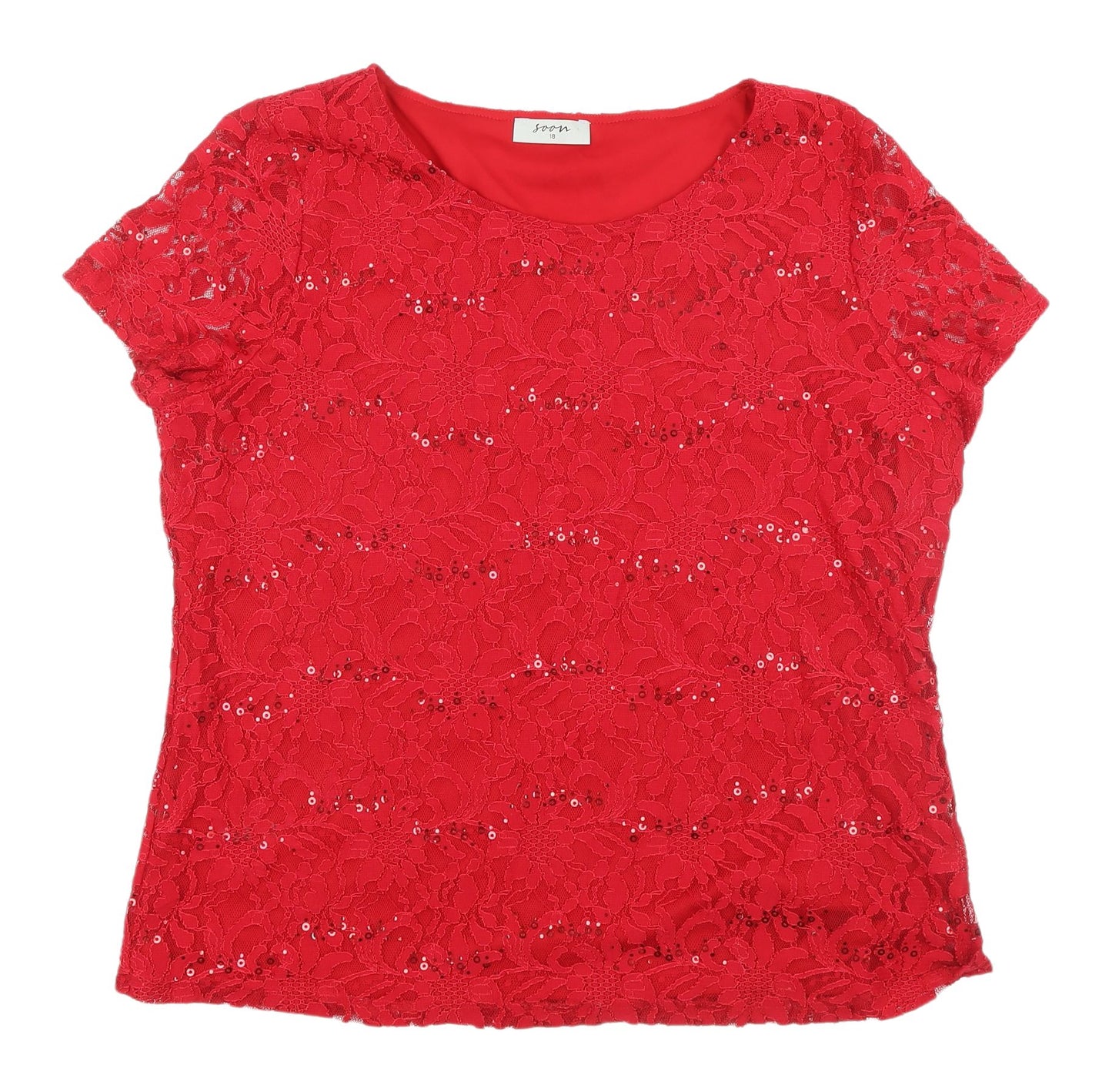 Soon Women's Red Lace Blouse Size 18 Sequin Detail