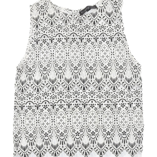 Topshop Tall White Cropped Lace Blouse Size 8