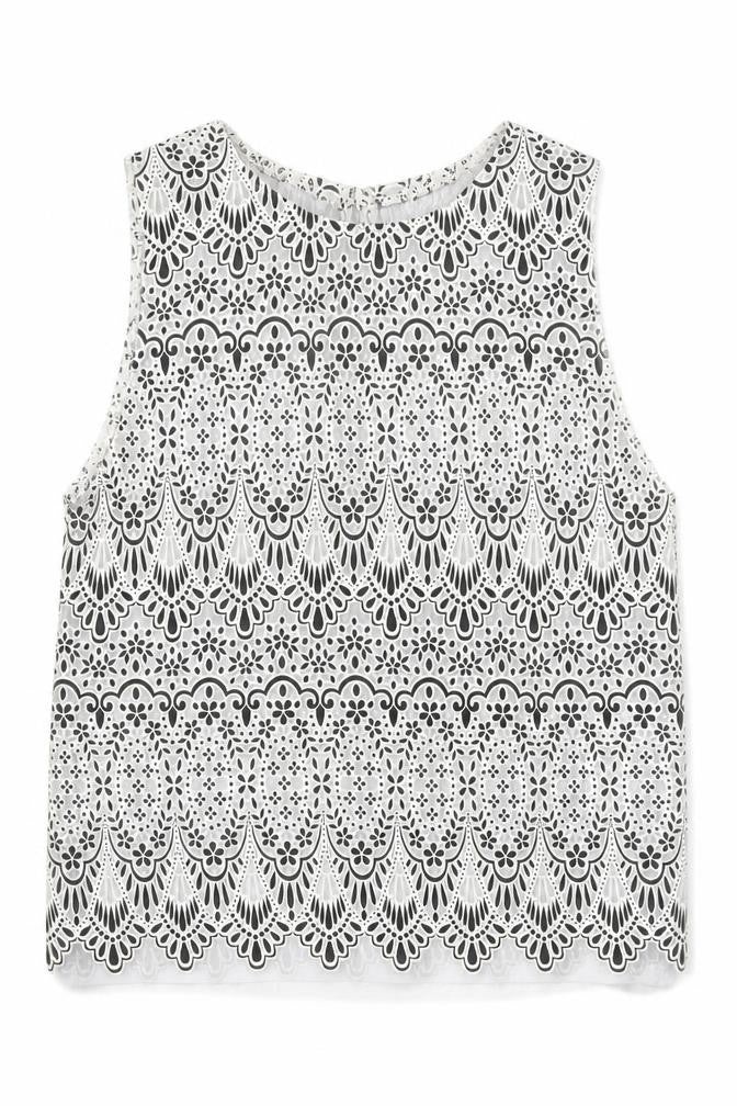 Front view of Topshop Tall White Cropped Lace Blouse, size 8