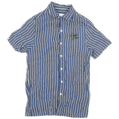 River Island Men's Blue Striped Short Sleeve Shirt XS