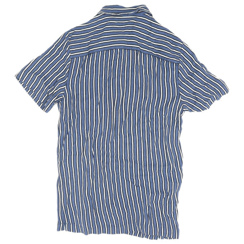 River Island Men's Blue Striped Short Sleeve Shirt XS