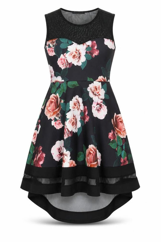 Front view of Quiz Women's Multicoloured Floral Skater Dress, size 12