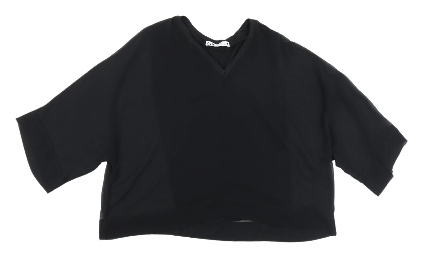 Zara Women's Black Cropped V-Neck Top, Size S, Casual