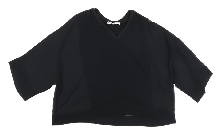 Zara Women's Black Cropped V-Neck Top, Size S, Casual