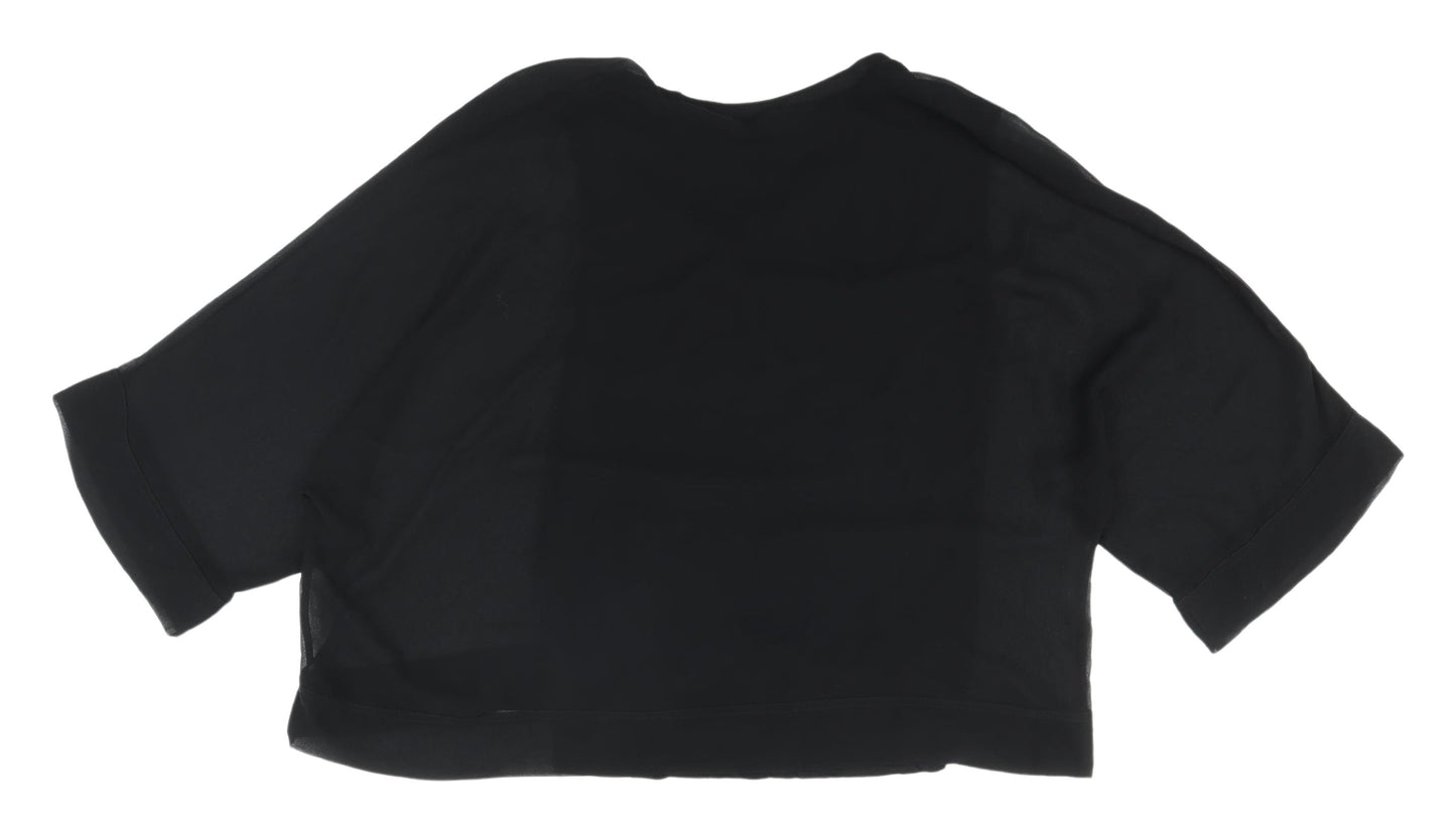 Zara Women's Black Cropped V-Neck Top, Size S, Casual