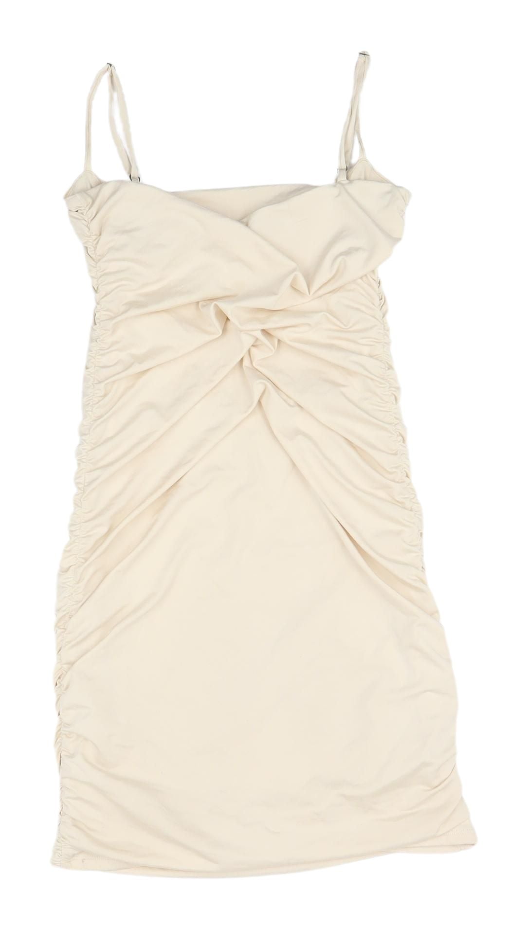Oh Polly Beige Ruched Bodycon Dress Size 8