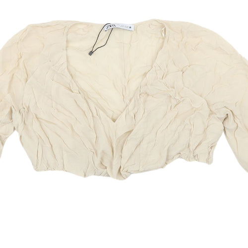 Zara Women's Beige Cropped Blouse, Size 12