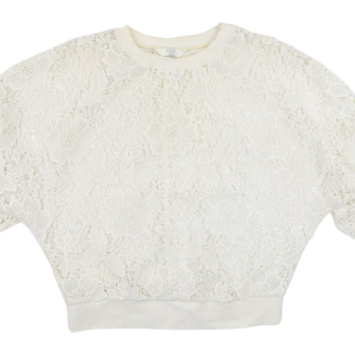 YAYA Women White Cropped Lace Top Size 6 Regular Fit
