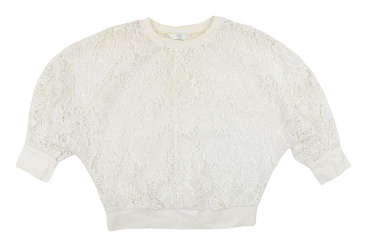 YAYA Women White Cropped Lace Top Size 6 Regular Fit