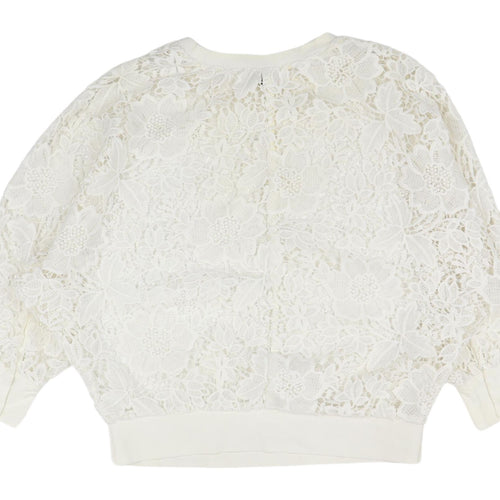 YAYA Women White Cropped Lace Top Size 6 Regular Fit