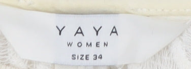 YAYA Women White Cropped Lace Top Size 6 Regular Fit