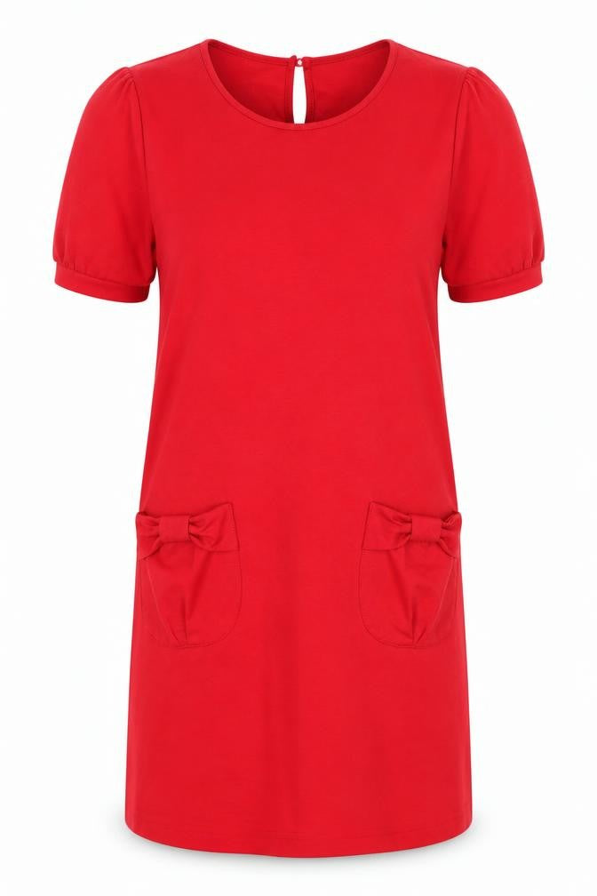 Front view of Store Twenty One Women's Red Puff Sleeve Knit Dress