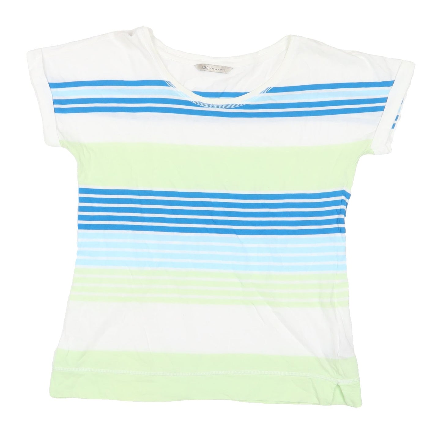 Marks and Spencer Women's Blue Striped T-Shirt, Size 10